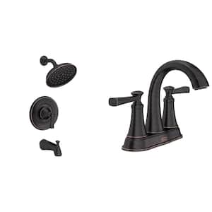 Rumson 4 in. Centerset Bathroom Faucet and Single-Handle 1-Spray Tub and Shower Faucet Set in Legacy Bronze