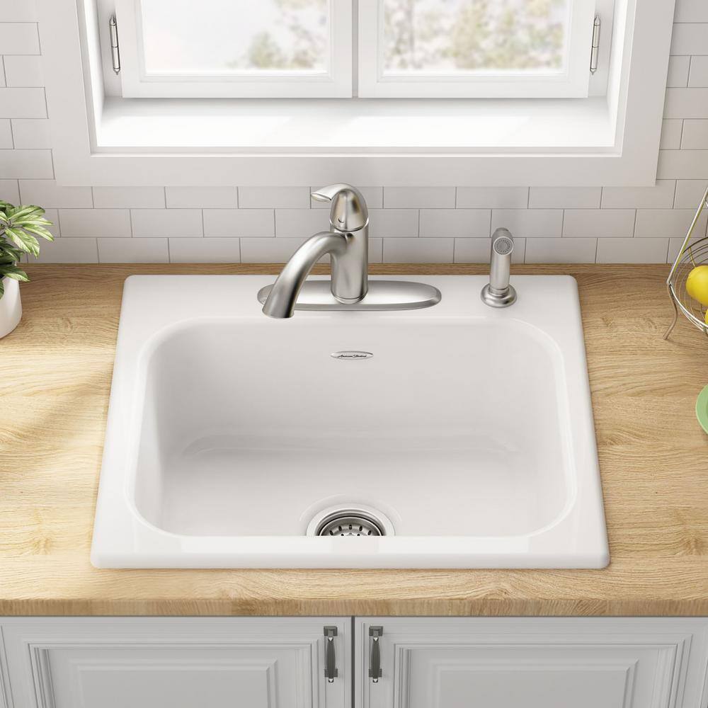 Quince 25'' White Cast Iron Single Bowl Drop-In Kitchen Sink