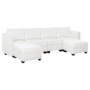 112.6 in. Faux Leather 4-Seater Living Room Modular Sectional Sofa with Triple Ottoman for Streamlined Comfort in. White