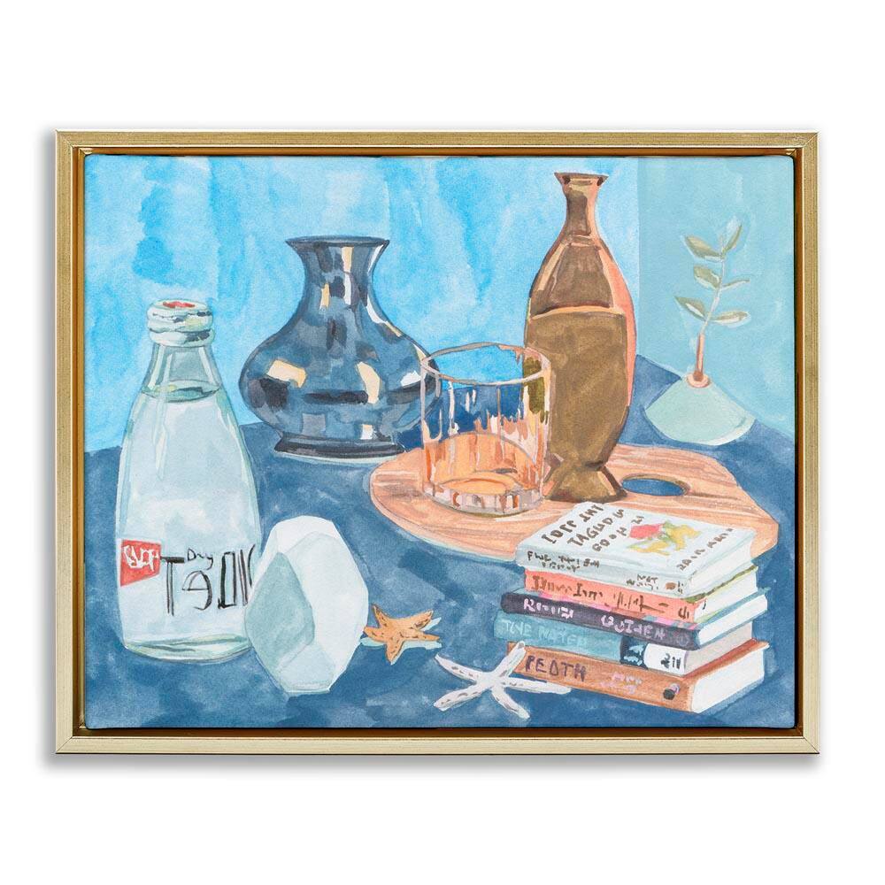 Still Life with Book Stack by Melissa Wang Gold Floater Frame Typography Graphic Art Print 17 in. x 21 in. price history on PriceWatchPro