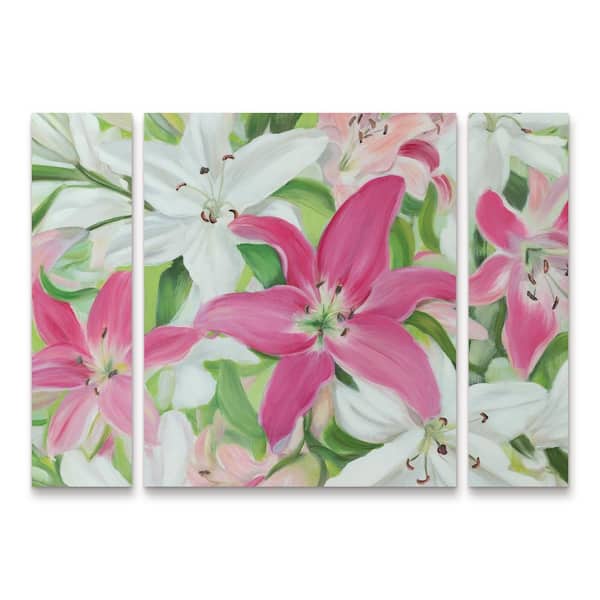 Trademark Fine Art Sandra Lafrate Pink and White Lilies III 3-Piece Panel Unframed Photography Wall Art 24 in. x 32 in.