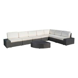 8-Piece Wicker Patio Sectional Seating Set with White Cushions