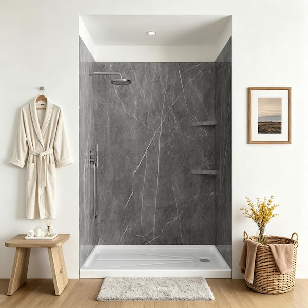 ishower X Marble 60 in. W x 96 in. H 3-Piece Acrylic Full Shower Wall ...
