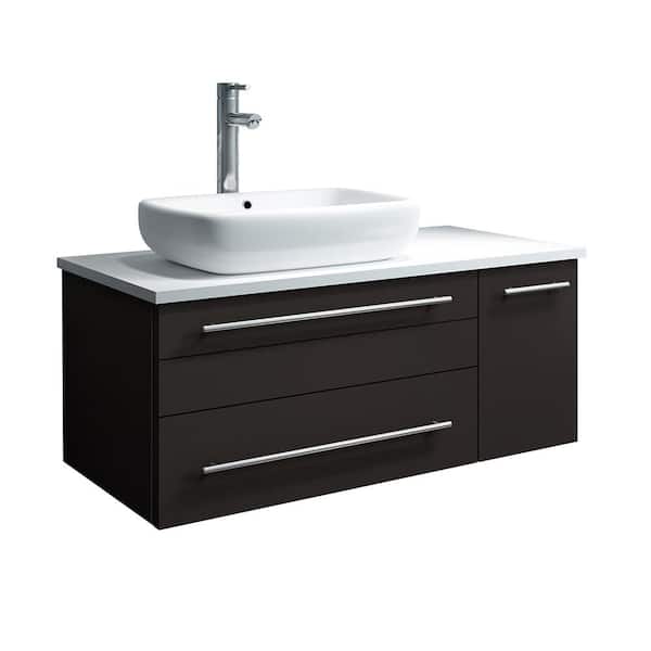 Fresca Lucera 36 in. W Wall Hung Bath Vanity in Espresso with Quartz Stone Vanity Top in White with White Basin