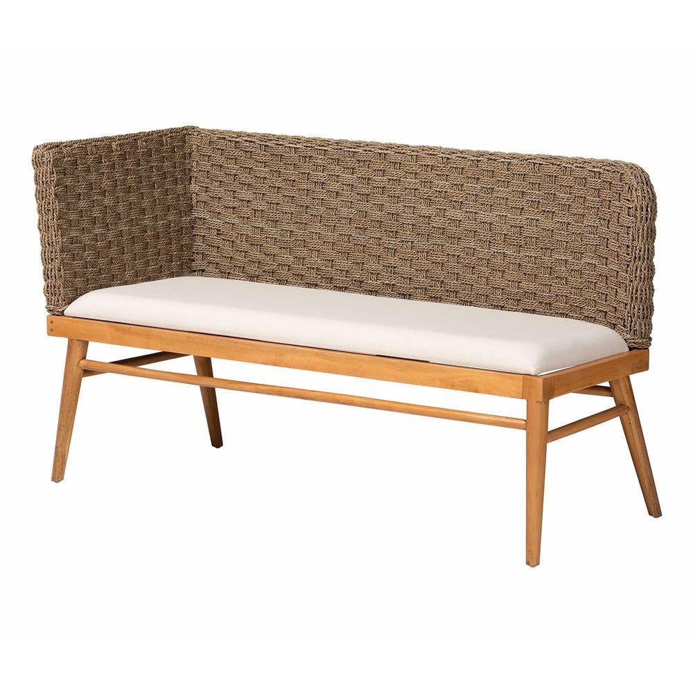 Denver Natural Seagrass and Acacia Wood 3-Piece Dining Nook Set