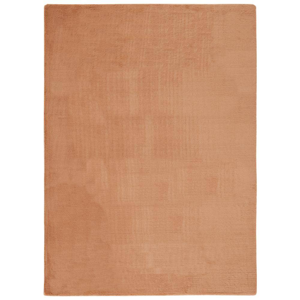 Brown Faux Rabbit Fur Rectangular Washable Area Rug
