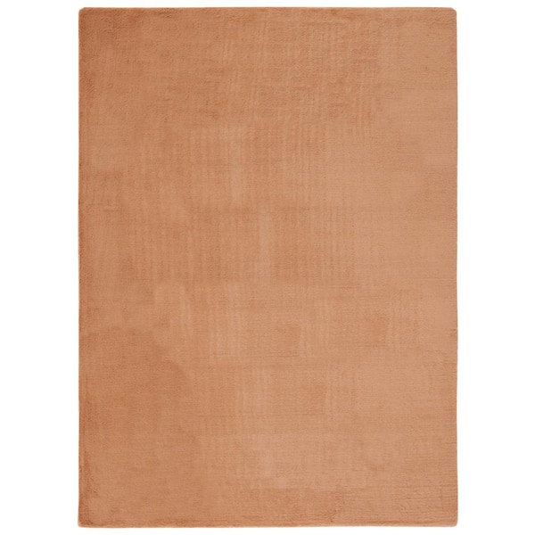 SAFAVIEH Faux Rabbit Fur Brown 5 ft. x 7 ft. Machine Washable High Low Brown Area Rug