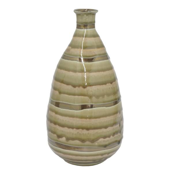 THREE HANDS Gold and Ivory Ceramic Decorative Vase with Glossy Finish