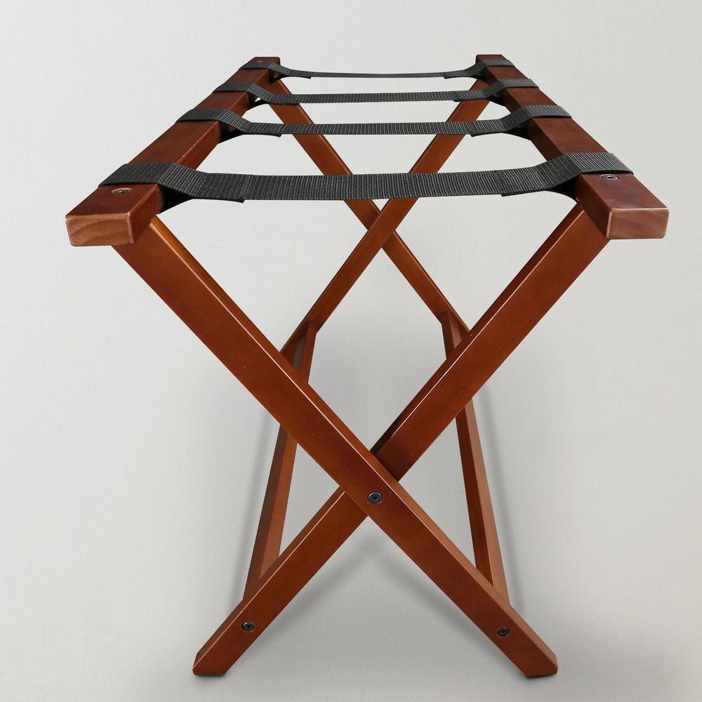 Walnut Extra Wide Folding Luggage Rack with Black Straps