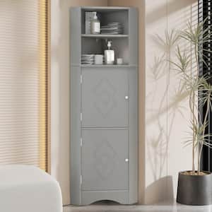 14.96 in. W x 14.96 in. D x 61.02 in. H MDF Gray Freestanding Tall Linen Cabinet with Adjustable Shelves in Gray