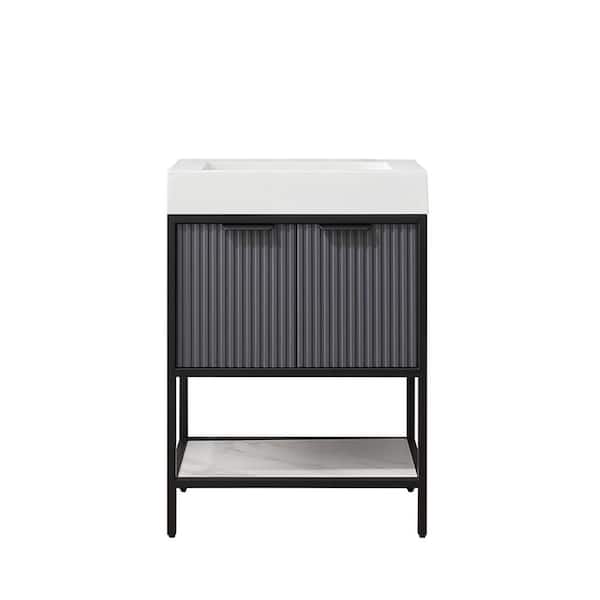 ROSWELL Marcilla 24 in. W x 20 in. D x 34 in. H Single Sink Bath Vanity in Grey with White Integral Sink Top