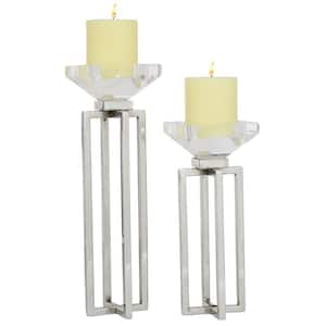 Silver Stainless Steel Candle Holder (Set of 2)