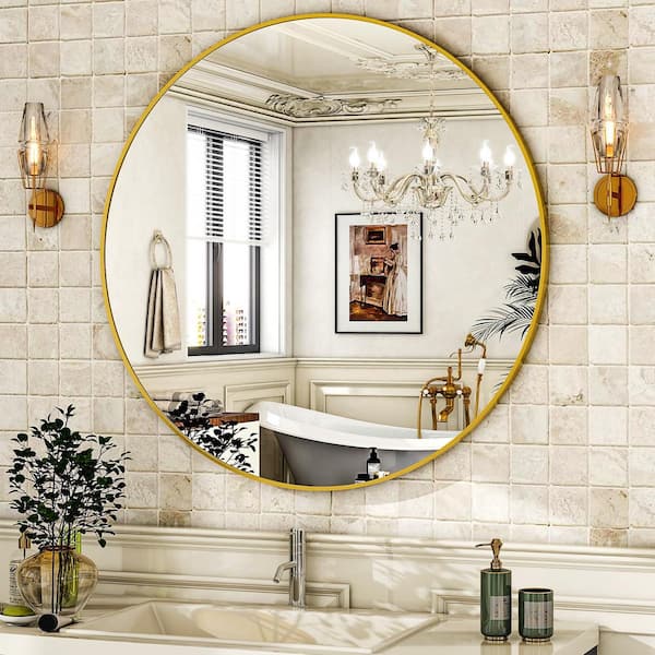20 in. W x 20 in. H Round Gold Vanity Mirror with Brushed Aluminum Alloy Frame Modern Decoration Wall Mirror