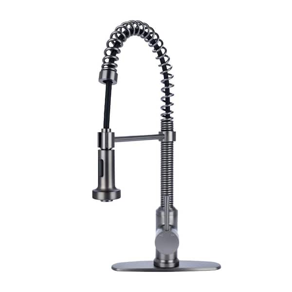 Fontaine by Italia Residential Spring Coil Pull Down Kitchen Faucet with Cone and Flat Spray Heads in Gun Metal Pewter