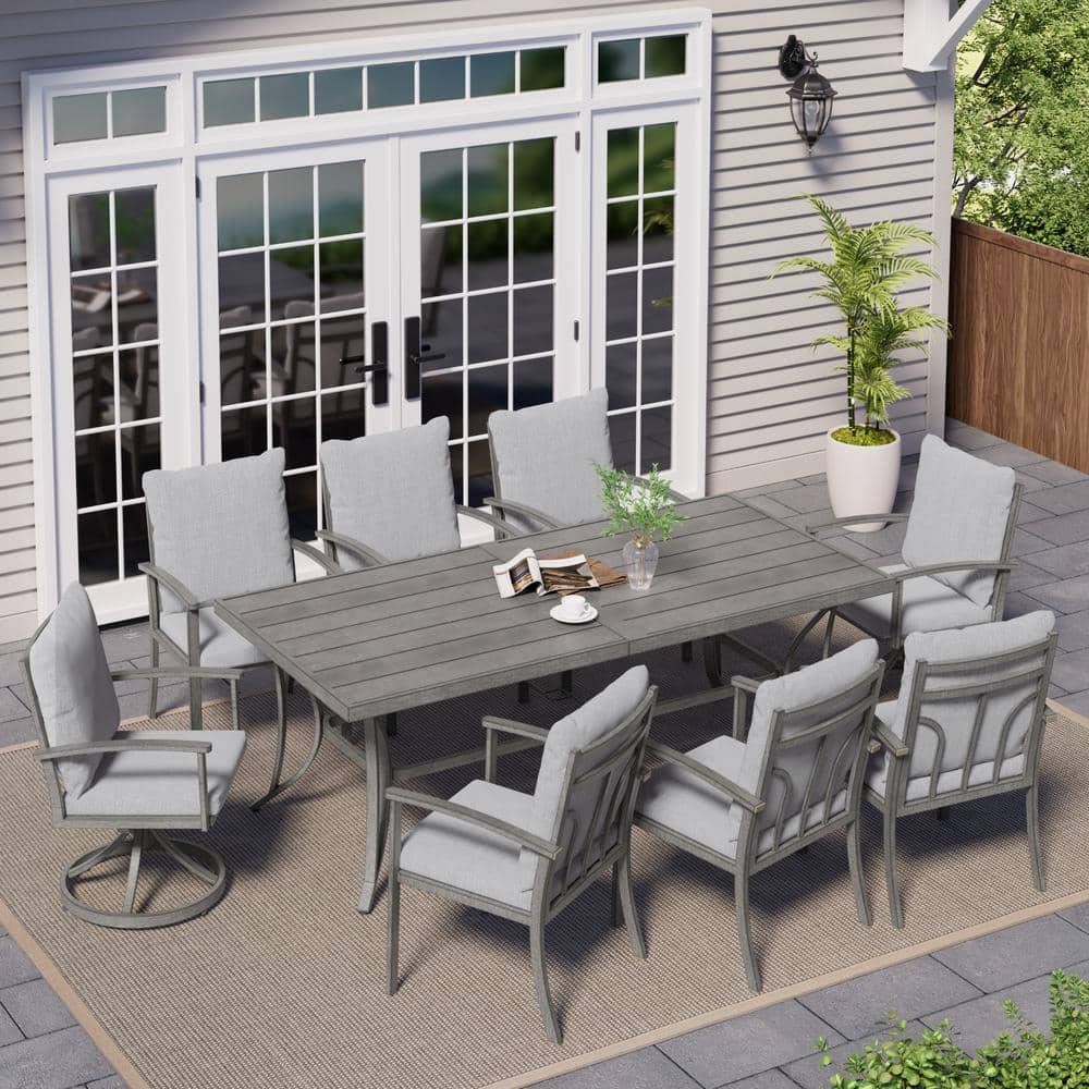 ChillPavilion Urban Oasis Gray 9-Piece Aluminum Outdoor Dining Set