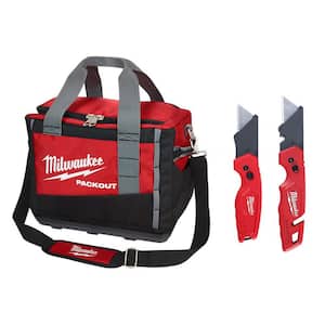 15 in. PACKOUT Tool Bag with Fastback Folding Utility Knife Set (2-Pack)