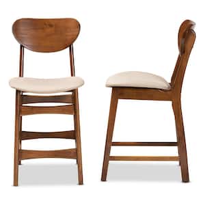 Katya 38.6 in. Sand and Walnut Brown High Back Wood Counter Height Bar Stool (Set of 2)