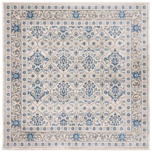 Brentwood Light Gray/Blue Doormat 3 ft. x 3 ft. Square Floral Border Geometric Area Rug
