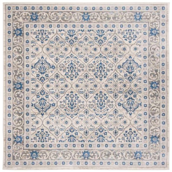SAFAVIEH Brentwood Light Gray/Blue Doormat 3 ft. x 3 ft. Square Floral Border Geometric Area Rug