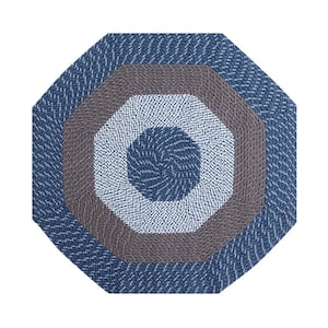 Country Stripe Braid Collection Chambray Stripe 48" Octagonal 100% Polypropylene Reversible Area Rug