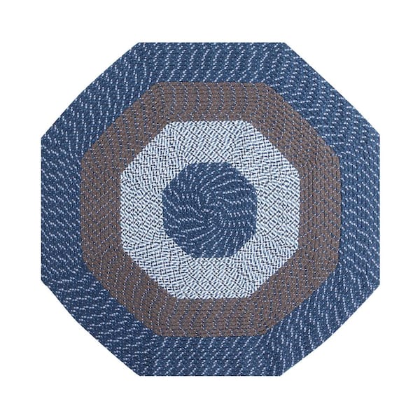 Better Trends Country Stripe Braid Collection Chambray Stripe 48" Octagonal 100% Polypropylene Reversible Area Rug
