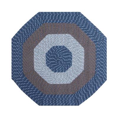 Country Braid Chambray Stripe 6 ft. x 6 ft. Durable Stain Resistant Reversible Octagon Polypropylene Area Rug