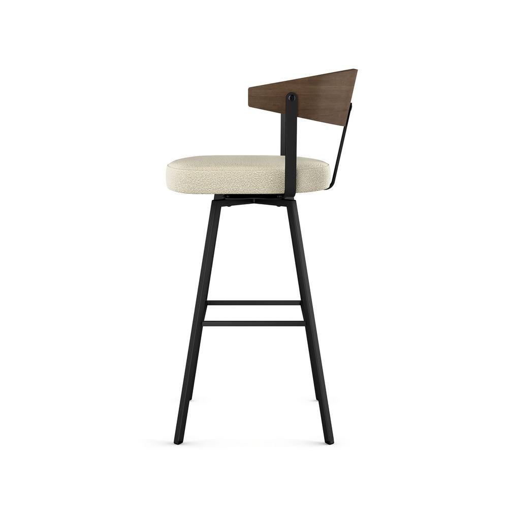 Cream Bouclé Swivel Counter Stool with Wooden Back