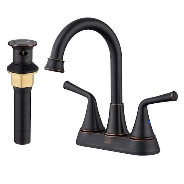 CASAINC 4 in. Centerset Double Handle Bathroom Sink Faucet with 360° Swivel Spout, Stainless Steel Drain in Oil Rubbed Bronze