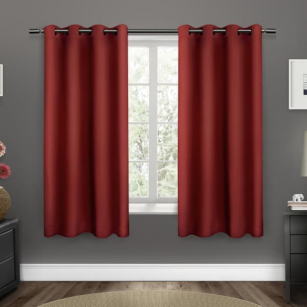 EXCLUSIVE HOME Sateen Chili Red Solid Woven Room Darkening Grommet Top Curtain, 52 in. W x 63 in. L (Set of 2)