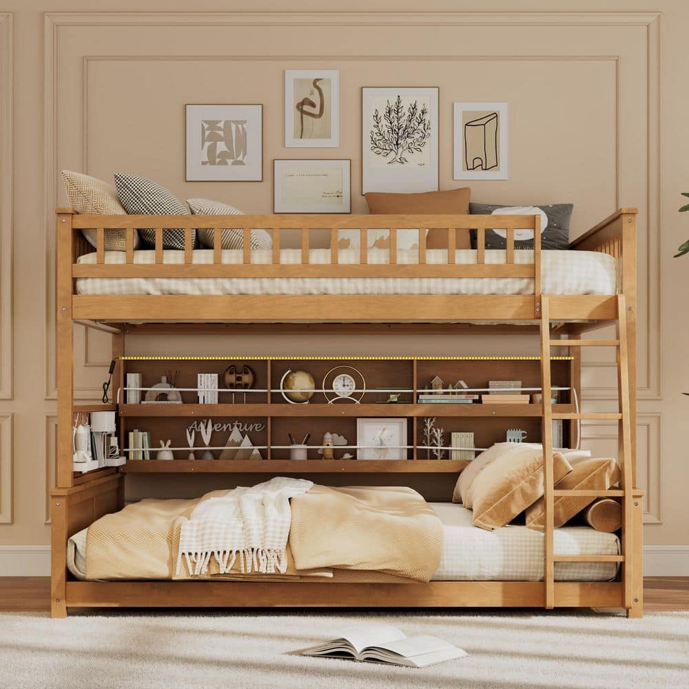 Harper & Bright Designs Brown Full XL over Queen Space-Saving Wood Bunk ...
