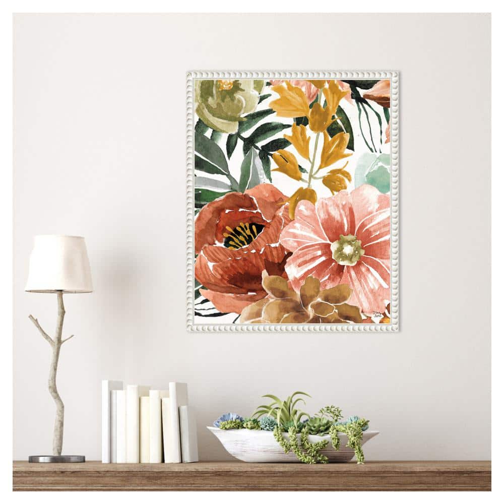 Beaded Framed Floral Aquarelle Canvas Wall Art