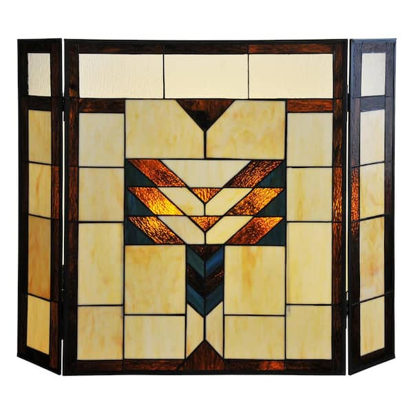 River of Goods Mission Style Stained Glass 3-Panel Fireplace Screen