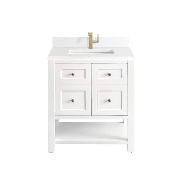 James Martin Vanities Breckenridge 30.0 in. W x 23.5 in. D x 34.2 in. H Single Bathroom Vanity in Bright White with White Zeus Quartz Top