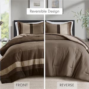 Boulder Stripe 2-Piece Brown Twin/Twin XL Pieced Faux Suede Comforter Set