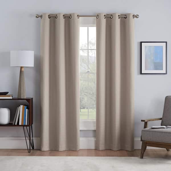 Eclipse Talisa Draftstopper Linen Textured Solid Polyester 37 in. W x 63 in. L 100% Blackout Single Grommet Top Curtain Panel