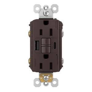 radiant 15 Amp 125-Volt Tamper Resistant Self-Test GFCI Duplex Outlet with Type A/C USB, Dark Bronze