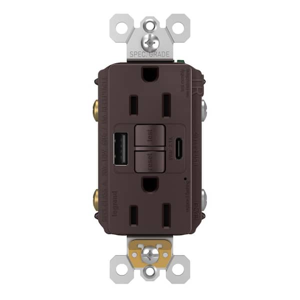 Legrand radiant 15 Amp 125-Volt Tamper Resistant Self-Test GFCI Duplex Outlet with Type A/C USB, Dark Bronze