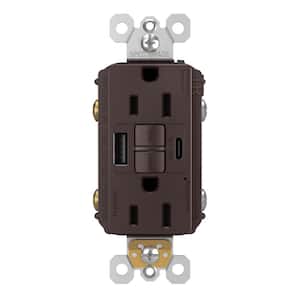 radiant 15 Amp 125-Volt Tamper Resistant Self-Test GFCI Duplex Outlet with Type A/C USB, Dark Bronze