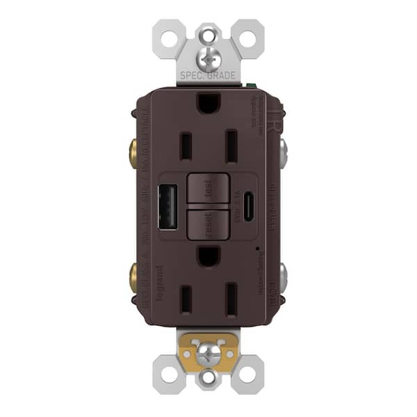 radiant 15 Amp 125-Volt Tamper Resistant Self-Test GFCI Duplex Outlet with Type A/C USB, Dark Bronze