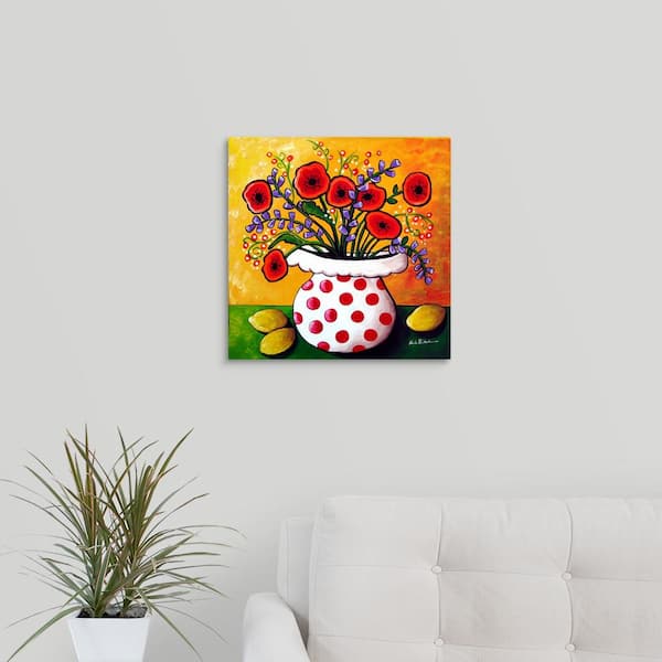 GreatBigCanvas "Red Poppies in Polka Dot Vase" by Renie Britenbucher Canvas Wall Art