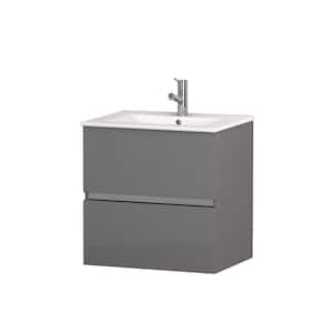 Ikaro 24 in. W x 18 in. D x 24 in. H Bathroom Vanity in Gray with Ceramic Top in White with White Sink