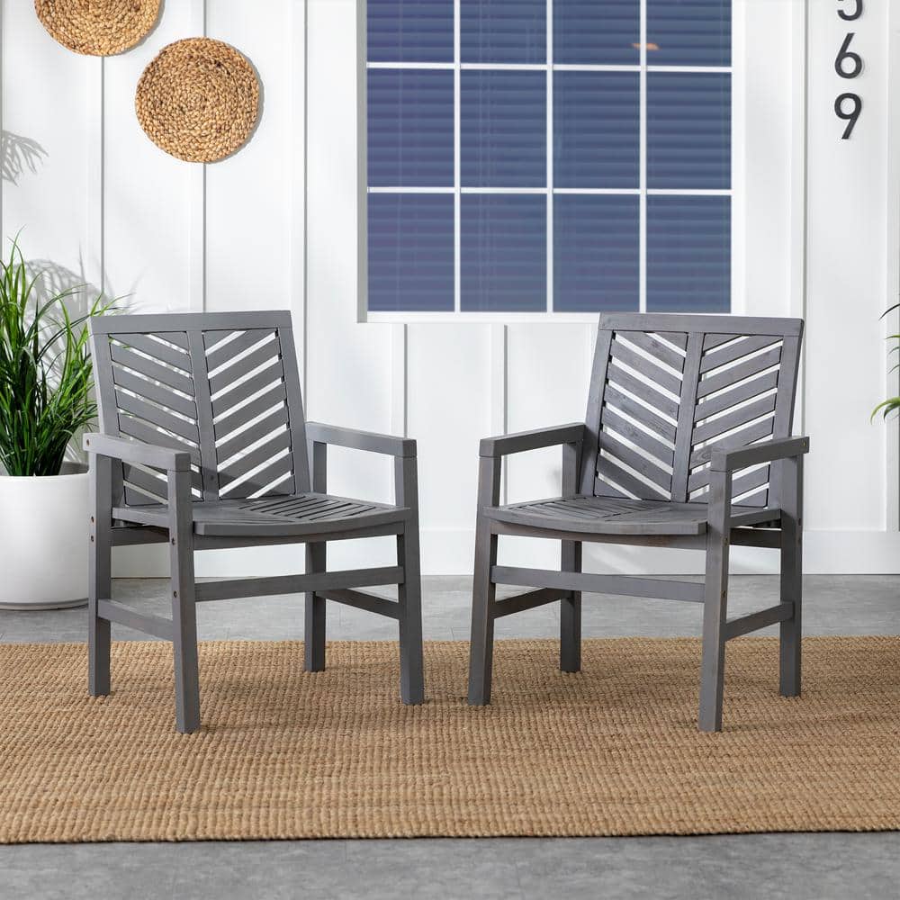 Traditional Acacia Wood Chevron Outdoor Chair Set in Gray