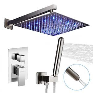 2-Handle 2-Spray of Rain LED 10 in. Shower Head System Shower Faucet and Handheld Kit in Brushed Nickel (Valve Included)