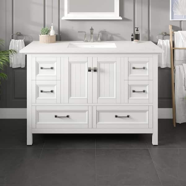 Britney 48 in. Single Sink White Bath Vanity with White Carrara Quartz Top (Assembled)