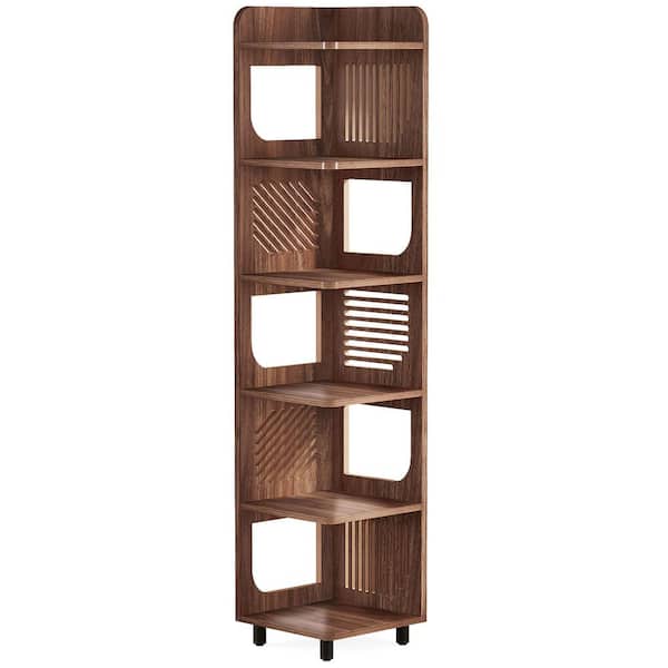 BYBLIGHT Eulas 71.85 in. Tall Brown Wood 5-Shelf Standard