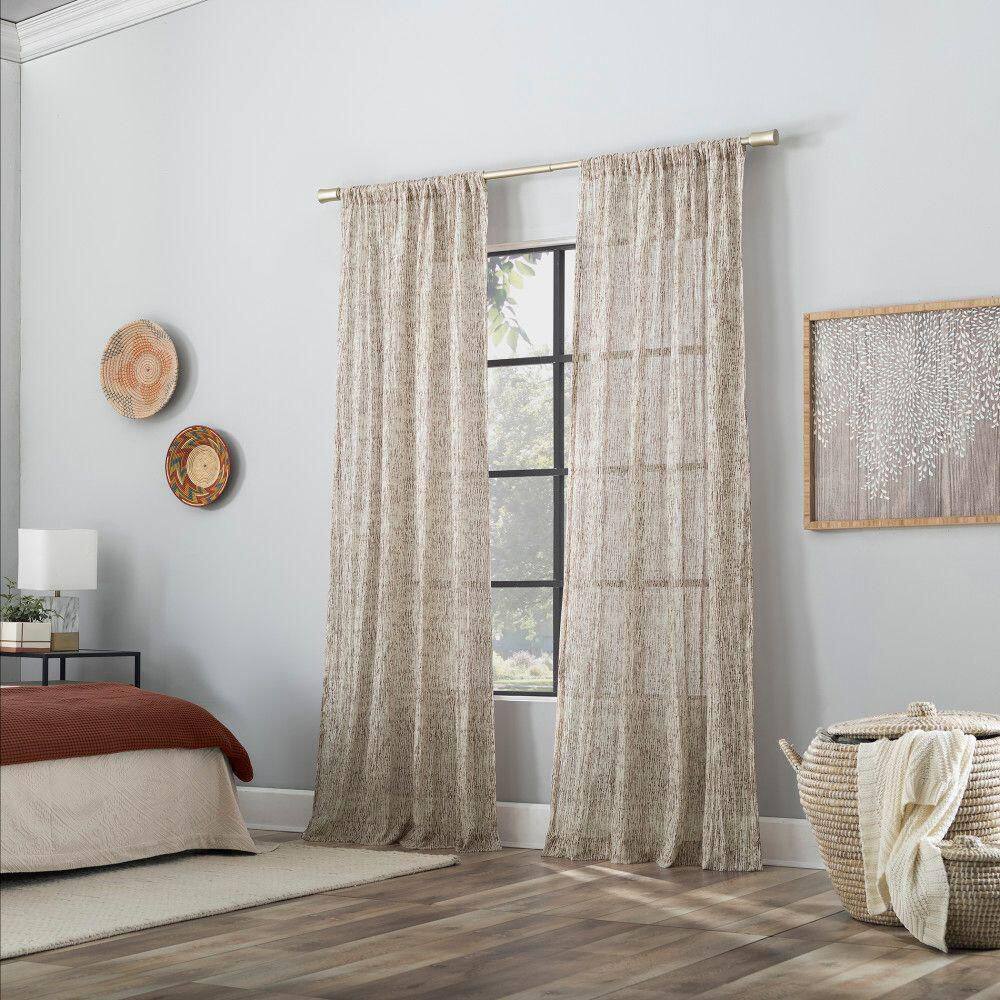 Pecan Brown Sheer Watercolor Print Rod Pocket Curtain Panel