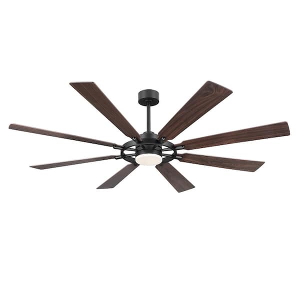 WINGBO 72 in. (12 ft.) 8 Blades LED Indoor Black and Dark Walnut Ceiling Fan with Remote