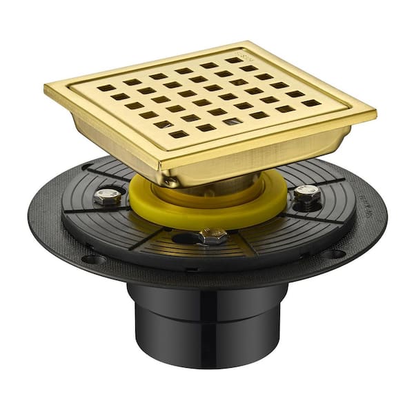 4 in. x 4 in. Stainless Steel Square Shower Floor Drain in Brushed Gold