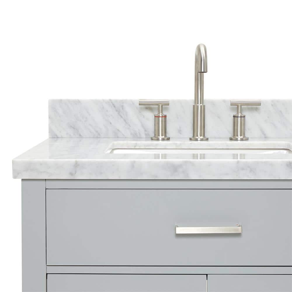Grey Double Freestanding Vanity with White Marble Top