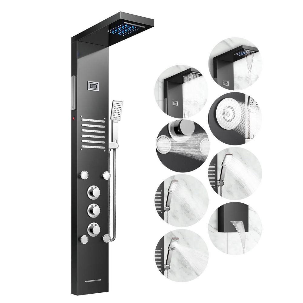 47 in. 6-Jet LED Rainfall and Waterfall Modesand Shower Panel System with M